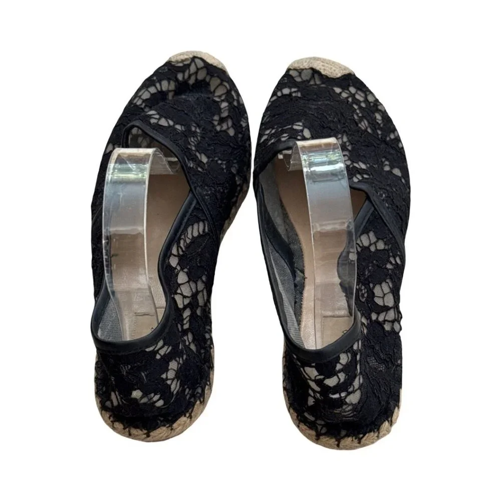 Valentino Garavani black floral lace espadrilles size 41